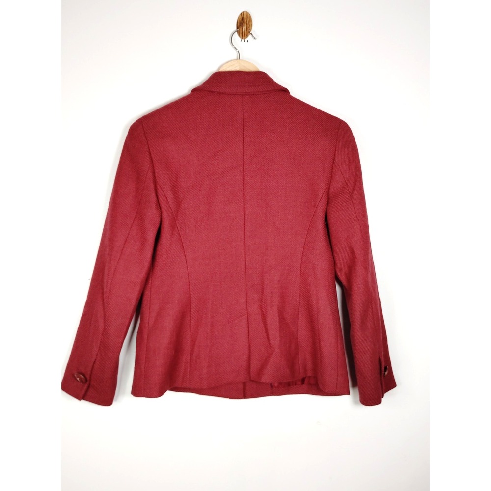 Talbots‎ 100% Wool Red Embossed "T" Buttons Herringbone Blazer Academia Petite 6 - Picture 4 of 9